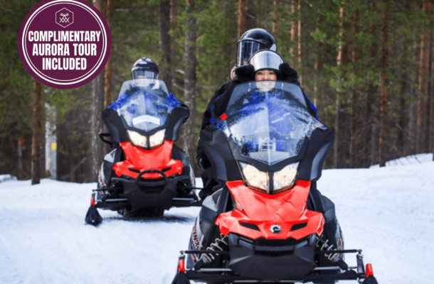 Snowmobile driving in Rovaniemi in Lapland, Finland