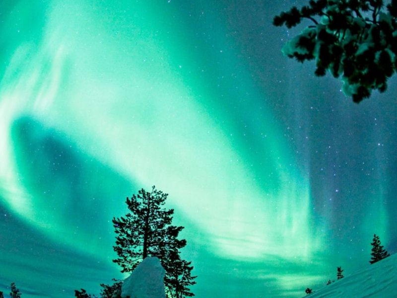 Northern Lights over Lapland during an aurora hunting tour in Inari Saariselkä